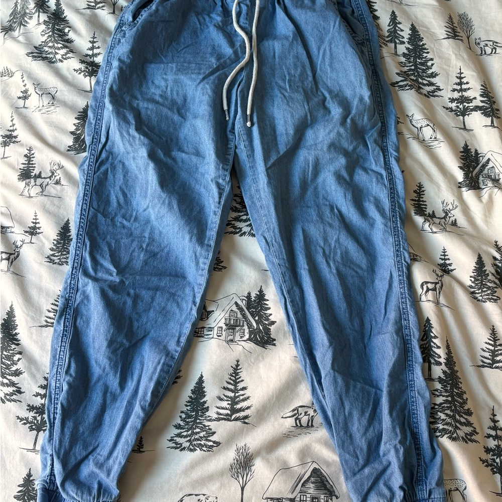 Light Blue Casual Drawstring Pants